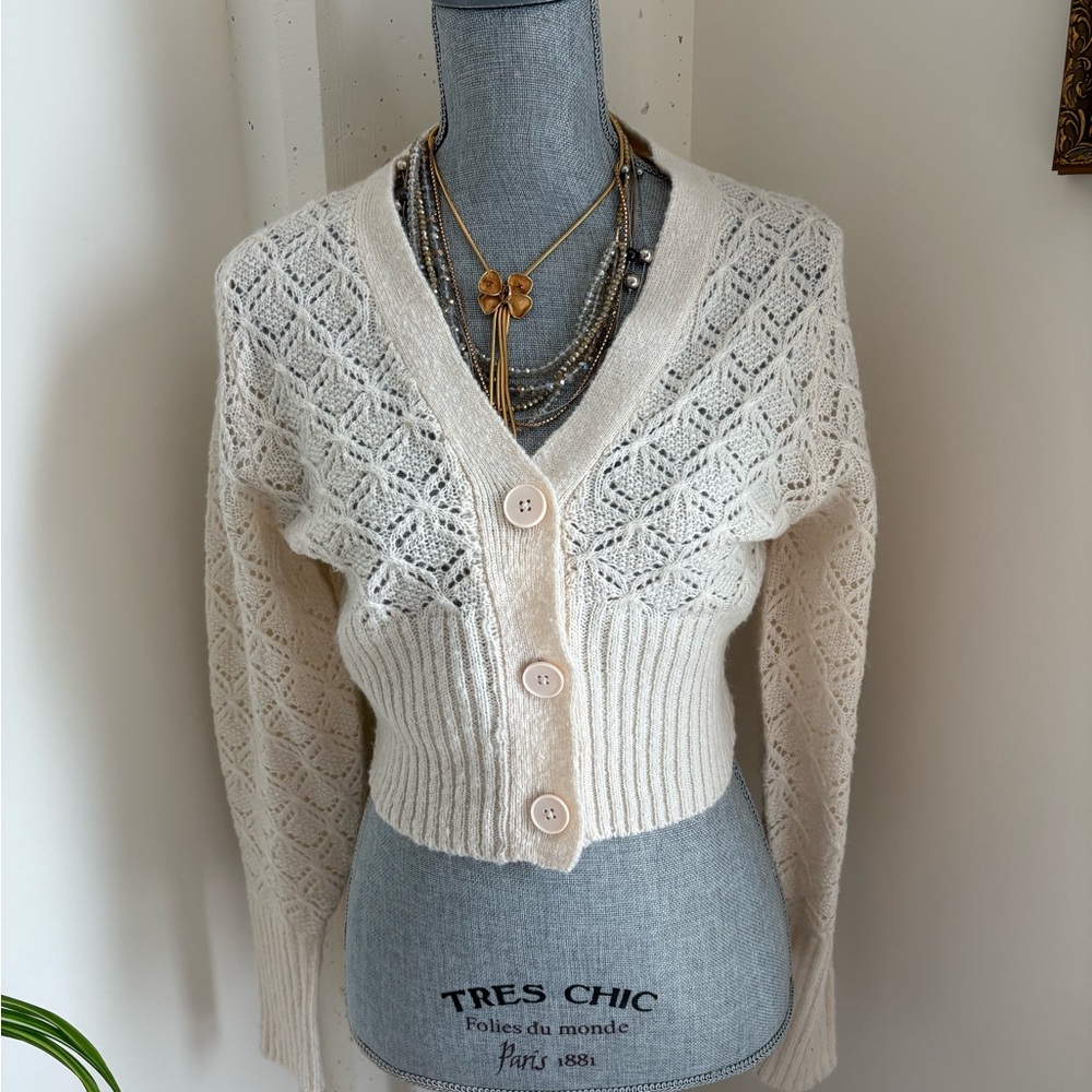 Cream Knit Button-Up Sweater